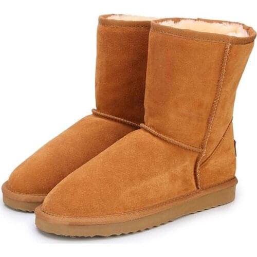 Classic Genuine Cowhide leather snow boots 100% Wool Women Boots Warm winter shoes for women large