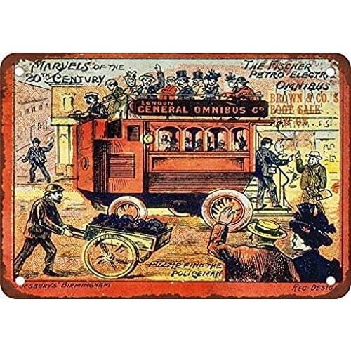 Stevenca Metal Tin Sign The Fischer Petro Electric Omnibus Retro Metal Aluminum Sign for Wall Decor Inch