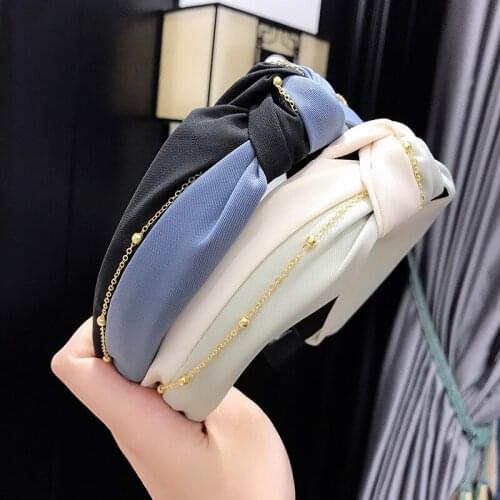 Fashion Thin Chain Kontted Headbands For Girls Wide Fabric Cloth Hairbands Hair Hoop Women Adult Hair Band Accessories