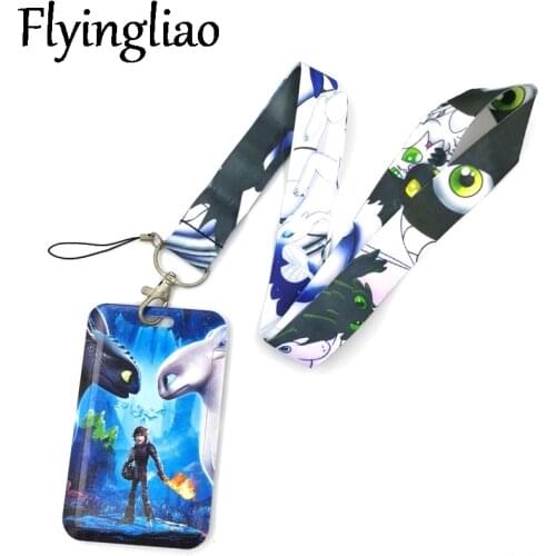 Cartoon Couple Dragon Lanyard Credit Card ID Holder Bag Student Women Travel Card Cover Badge Car Keychain Gifts Accessories