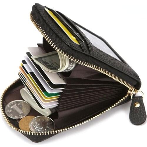 Mens Wallet Genuine Leather Credit Card Holder RFID Blocking Zipper Pocket Men Women Bag