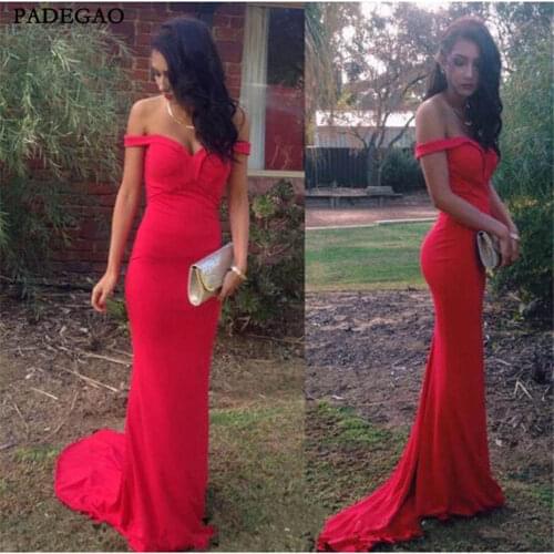 Cheap Red Evening Dresses Mermaid Sweetheart Off Shoulder Sweep Train Sexy Evening Dress Plus Size Custom Made
