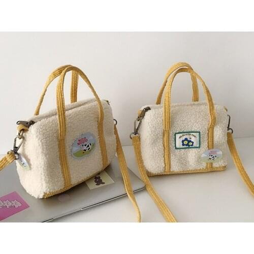 New Winter Soft Plush Tote Bag Women Cartoon Imitation Lamb Hair Shoulder Crossbody Bag For Women 2021 Female Shopper Bag Bolsa