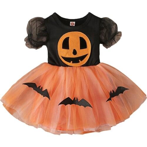 Halloween Toddler Baby Girl Princess Dress Long Sleeve Tulle Patchwork Clothing Cartoon Printed A-line Casual Dress
