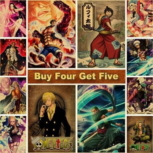 ONE PIECE Luffy Poster Vintage Kraft Paper Anime Posters Living Room Decorative Painting Bar Cafe Wall Art 42X30cm
