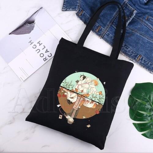 The Promise Neverland Simple Women Package Elegant Canvas Bag Handbags Shoulder Bags Casual Shopping Girls Handbag Black