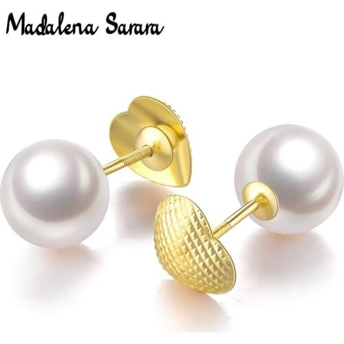 MADALENA SARARA 8mm-11mm Freshwater Pearl Women Earrings 18K Gold Car Flower Craft Natural White Pearl Earrings