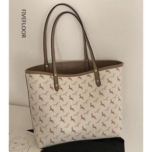 Fashion Printing Pony Tote Handbags Female 2021 New Large Capacity Shoulder Bags Pu Leather Shopping And Travel Casual Bags