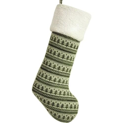 Knitted Christmas tree with metalic insert body polar fleece cuff Christmas Stocking red green P1754-5/P1754-6