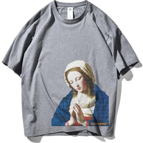 Street T-shirt Men Fashion Notre Dame Printed Cotton Loose Fall Rotator Cuff Oversize Couple Short Sleeves Cosplay Kawaii