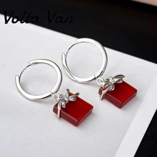 Volta Van Women Drop Earrings 925 Sterling Silver Red Agate Fine Jewelry Pendientes Plata 2021 New Elegant Trendy Earrings