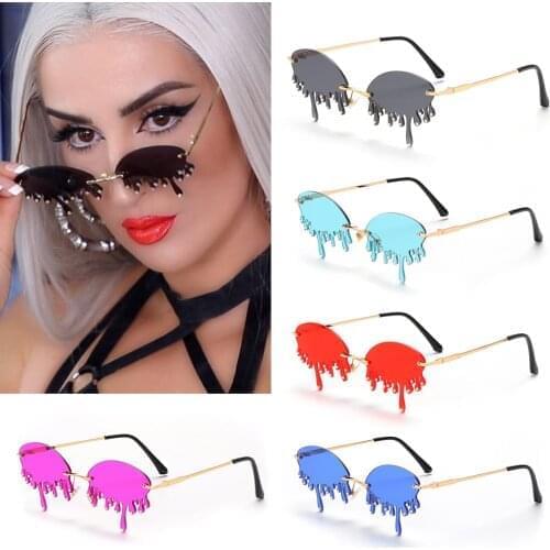 1 PC UV400 Car Luxury Diamond Sunglasses Women Vintage Tears Shape Punk Sunglass Rimless Crystal Motor Dustproof Eyeglass