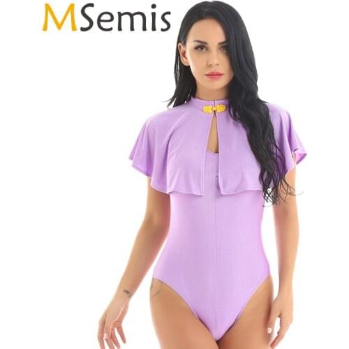 Womens Fancy Dress Dance Costume Ballet Leotards Short Cape Top with Sleeveless High Cut Leotard Bodysuit for Stage Performance