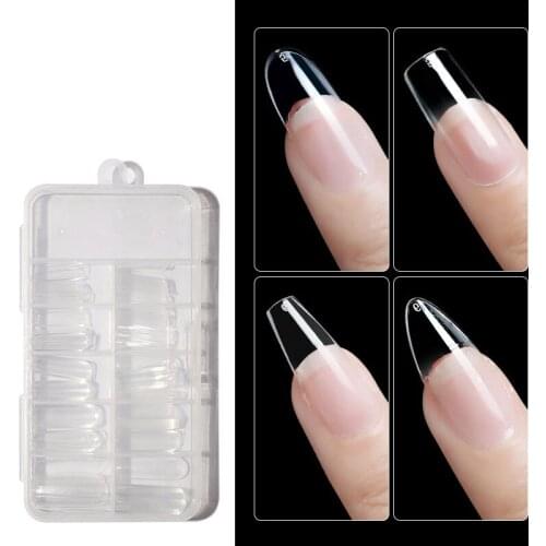 100pcs/box Fake Nail Artificial Seamless Full/Half Cover Transparent False Coffin Nails Art Tips Manicure Tool Artificial Tips