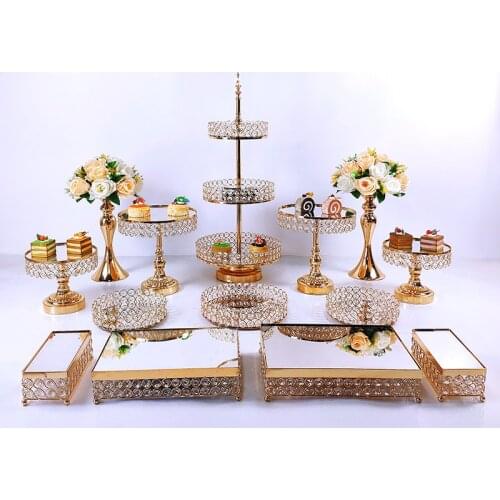 14pcs Crystal Metal Cake Stand Set Acrylic Mirror Cupcake Decorations Dessert Pedestal Wedding Party Display Tray
