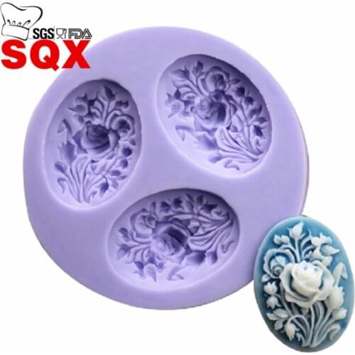 3 chamber Lace flower vine Soft Silicone Impression Fondant Mold Mould Cake Baking Decorating SQ15204