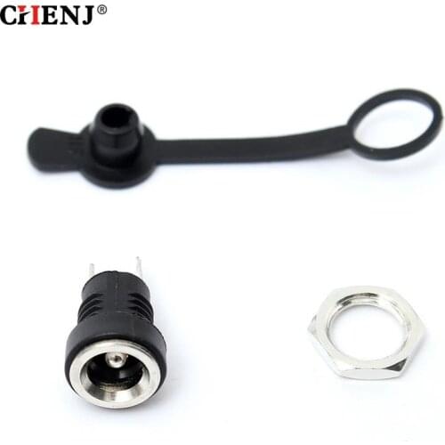 5pcs DC 5.5x2.1mm 5.5*2.1mm DC Power Jack DC Connector Panel Mounting With Waterproof Cap