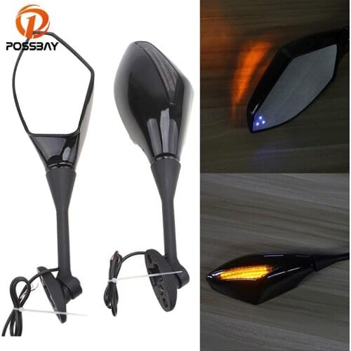 POSSBAY Motorcycle Rear View Mirrors Turn Signal Lights for Honda CBR600RR CBR1000RR 2004-2008 LED Motorbike Rearview Mirror