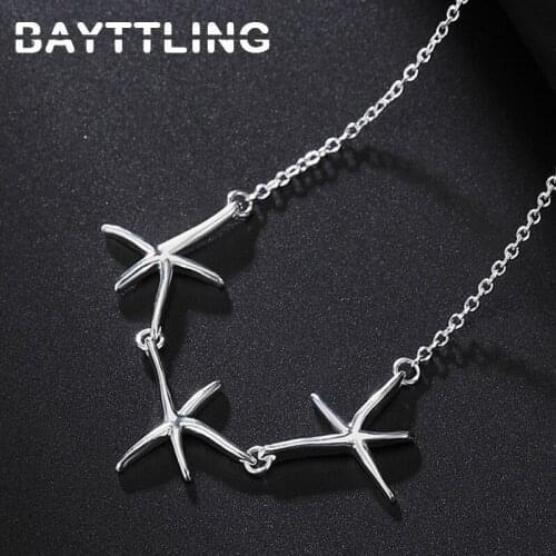 BAYTTLING 18 Inch 925 Sterling Silver Link Chain 3 Starfish Pendant Necklace For Woman Exquisite Fashion Party Wedding Jewelry