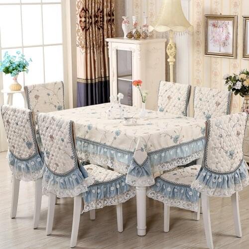 European Luxury Jacquard Table Cloth Linen Embroidered Non-slip Lace Tablecloth Chair Cushion Wedding Decor Dining Table Cover