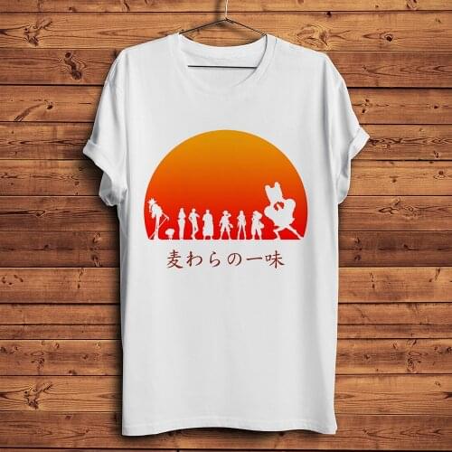 StrawHat Pirate in sun funny anime t shirt men white casual tshirt unisex short sleeve manga Lufy streetwear tee