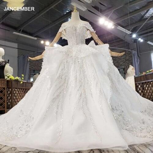 HTL1720 Sweet And Luxurious Summer Wedding Dress 2020 Floor Length Sequin Crystal Short Sleeve فستان عرس