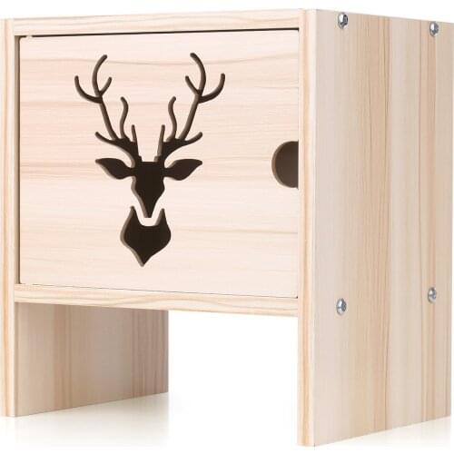 KKmoon Wood Desktop Organizer Deer Pattern with Door 2-Tier Wooden Table Storage Shelf Home Office Table Top Storage