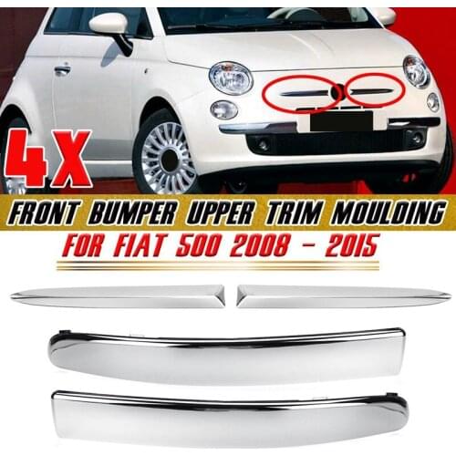 4PCS Car Front Bumper Moulding Trim Set Lower & Upper Trim Kit for FIAT 500 2007-2015 Chrome Exterior Accessories