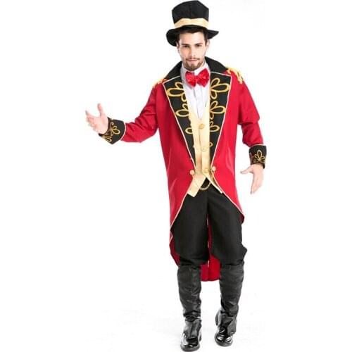 Halloween Vampire Magician Ringmaster Costume Male Circus Leader Tuxedo Jacket Vintage Tailcoat Fancy Dress Outfit For Men Hat