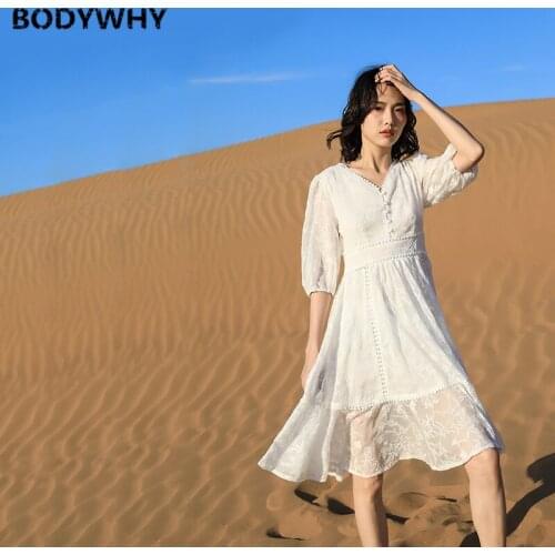 Summer Girl Dress Small Fresh Holiday Beach Dress Embroidery Mid-length Dress White Women