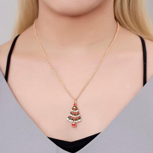 2020 Hot Sale Christmas Tree Necklace For Women Color Cartoon Jewelry Cute Christmas Tree Pendant Necklaces Valentine Gift