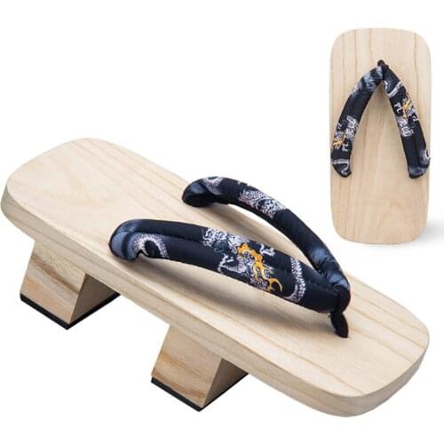 Mens Double Heel Natural Color Wood Sandals Classic Japan Geta Summer Slippers Casual Beach Flip Flops Cosplay Shoes Clogs