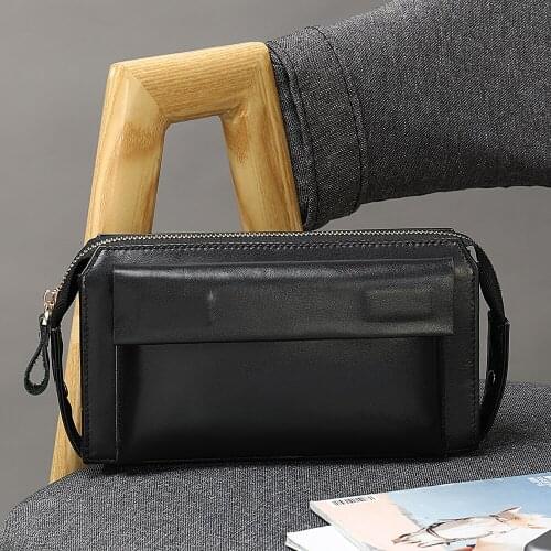 New male clutch mens genuine leather wallet men zipper mens clutch bag leather long wallet male fashion billeteras para hombre