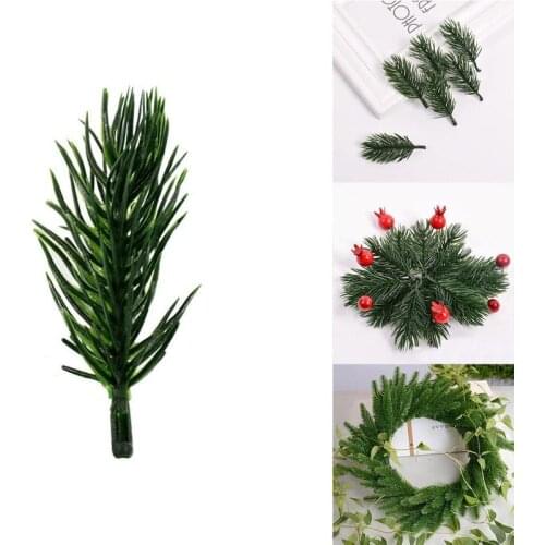 10PCS Pine Needle Artificial Fake Plant Artificial Tree Flower Branch For Christmas bouquet Decoration Box DIY Accessories W9Q5