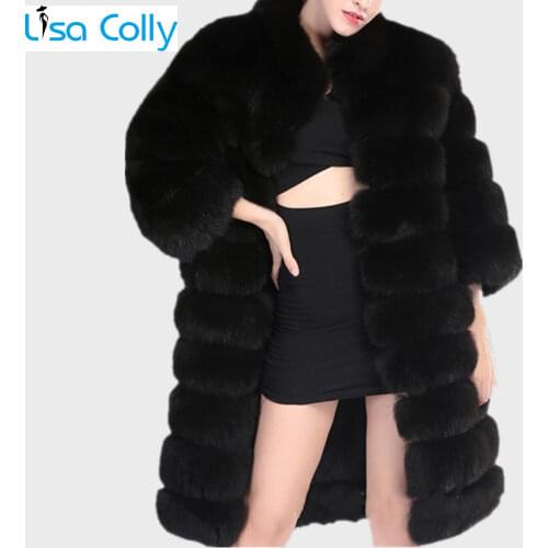 Lisa Colly New Black white Luxury Super Long Faux Fur Coat Jacket Women Thick Warm Winter Coat Fluffy Furs Jacket Coat Overcoat