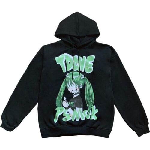 New Autumn Hoodie Women College Hoodie Vintage Loose Hooded Pullover Harajuku Cartoon Anime Print Hoodie Fashion Graffiti Hoodie