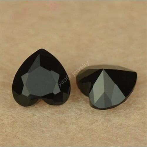 Wholesale 3x3~15x15mm 5A Black Color Heart Shape Brilliant Cut Glass Beads Lab Created Gems Loose Glass Stone For Jewelry