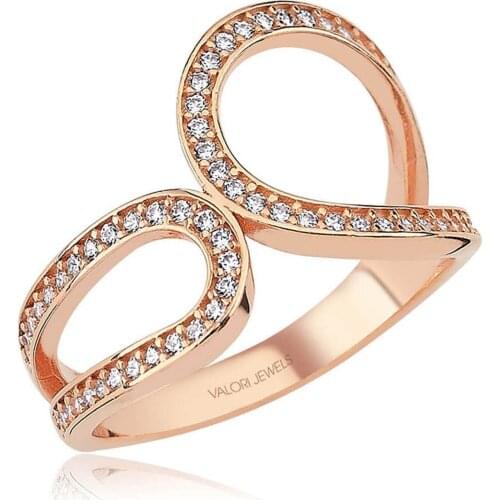 Valori Jewels Special Design, Zirconia White Gemstone, Rose Gold Plated, Sterling Silver Ring
