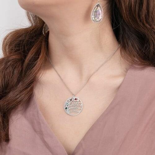 925 Sterling Silver Custom Name Necklace Tree of Life Necklace Personalized Birthstone Gold Color Fine Jewelry Gift for Women