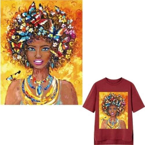 Africa Black Girl Patches Butterfly Thermal Stickers on Clothes Iron-on Transfers for Clothing Thermoadhesive Patch Diy Applique