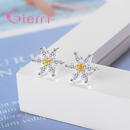 925 Sterling Silver Stud Earrings Trendy Sparkling Cubic Zirconia Stone Fashion Jewelry For Women Best Gift For Girls Engagement