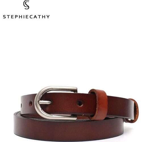 SC Vintage Fashion All-Match Style Leather Belt For Women Classic Buckle Simple Metal Pin Jeans Female Waistband Accessories