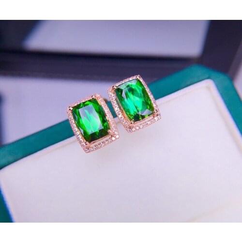 E021 Fine Jewelry Real 18K Rose Gold AU750 Natural Green Tourmaline Gemstones 3.4ct Diamonds Earrings for Women