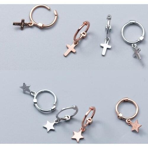 925 Sterling Silver Dangle Ball Star Cross Heart Huggie Hoop Earrings Gift A1001
