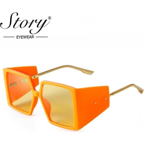 STORY Ins Trendy Orange Oversized Square Sunglasses Women Men 2021 Brand Designer Vintage Fashion Leopard Shades Female S2244M