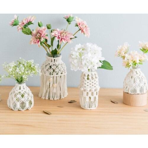 Modern Creative Hand-woven Macrame glass vase tabletop hydroponic vases Dried Flower terrarium glass containers Home Decoration