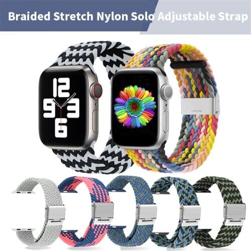 Sports Elastic Nylon Strap for Apple Watch Band 6 5 SE 44mm 40mm Adjustable Solo Loop Bracelet for iWatch series 6 4 3 42mm 38mm