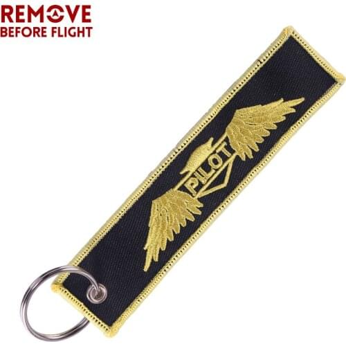 Remove Before Flight Keychain Embroidery Light Yellow Pilot Key Ring Chain for Aviation Gifts OEM Key Chains Aviation Safety Tag