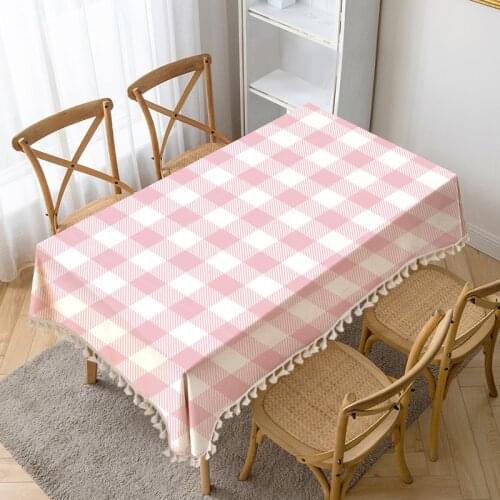 Pink Grid Printing Table Cloth Tassel Waterproof Tablecloth Thick Rectangular Manteles Mesa Nappe Wedding Decorate Table Cover