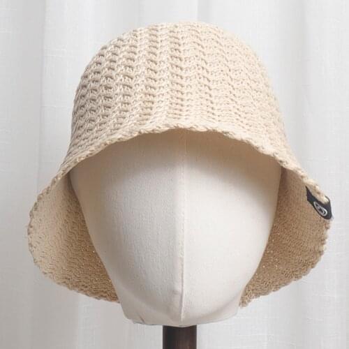 Knitted Bucket Hats Spring and Autumn Bowknot Straw Hat Korean Casual Beach Hat Female Wild Sun Hat Holiday Shade Hat Tide